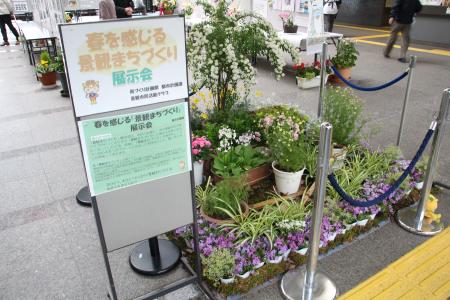 エントランスに飾られた寄せ植えのミニガーデン